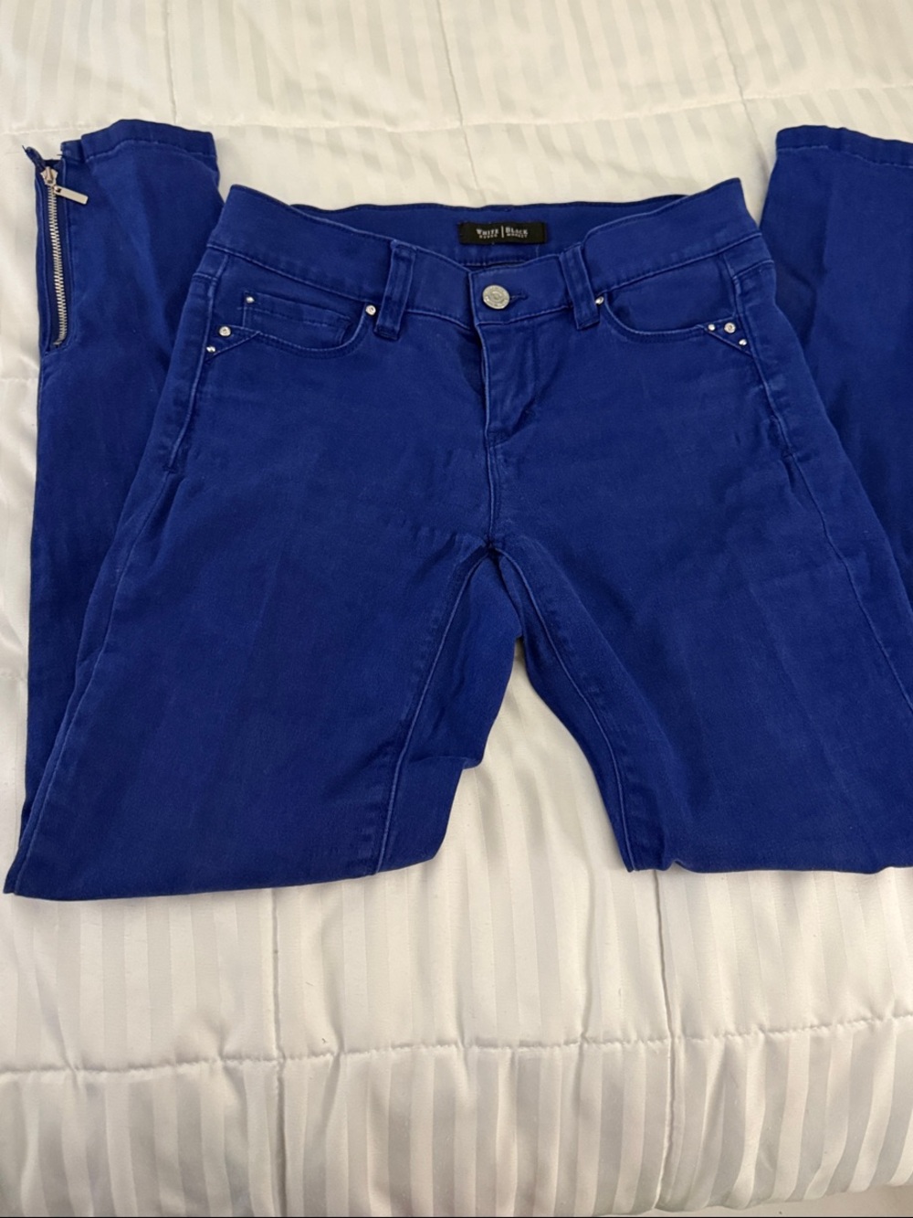 WHBM Royal Blue Skinny Jeans w/ crystal rhinestone studs